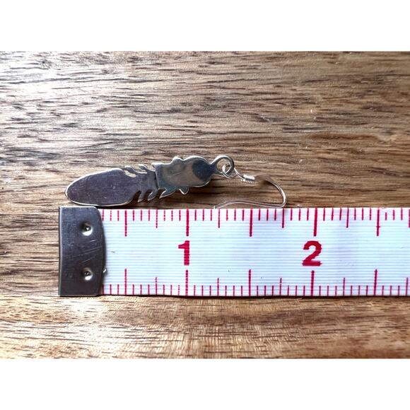 Sterling Silver Feather Earrings with Turquoise Dangles Native Style 925 - Picture 5 of 7